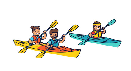 Cartoon Kayaking Adventure Featuring Three Cheerful Individuals on a Black Background
