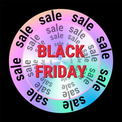 Holographic y2k label stickers with rainbow gradient, Black Friday tags and retro design icons. Chrome effect with smiling face, star and sale badge. Nostalgic elements for marketing or social media