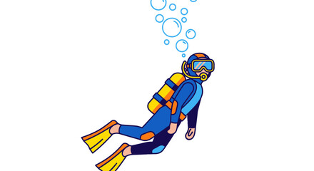 Obraz premium Cartoon Diver Swimming Underwater with Bubbles on a Black Background, Conceptual Design