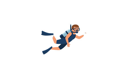 Fototapeta premium Cartoon Diver Swimming Gracefully In The Dark Abyss, With Full Scuba Dive Equipment