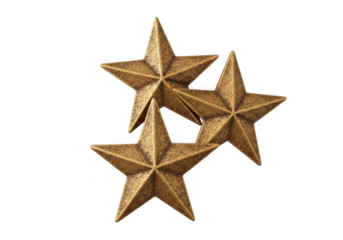 Three antique bronze stars clustered together, isolated on transparent background
