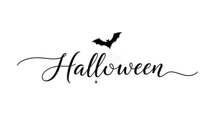 Halloween cursive text with bat silhouette decoration