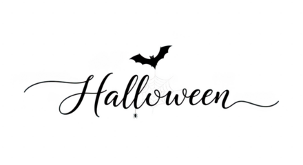 Halloween cursive text with bat silhouette decoration