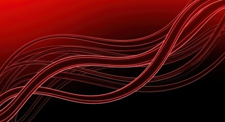 Abstract red flowing lines on black background dynamic digital wave pattern rendering