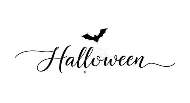 Halloween cursive text with bat silhouette decoration