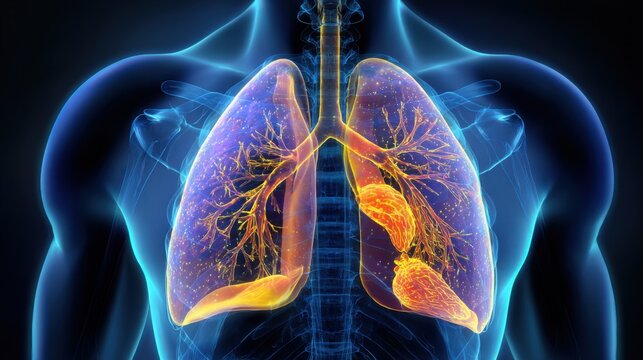 This illustration highlights the human lungs showcasing their intricate structure and function. The vibrant colors bring attention to key features aimed at educating viewers on respiratory anatomy.