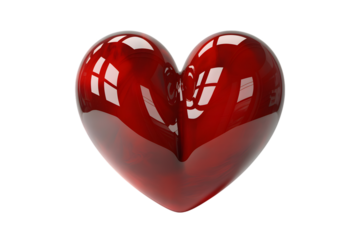 A glossy, deep red heart shape, isolated on a transparent background