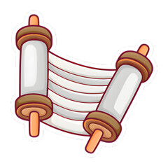 Ancient cartoon scroll, unrolled paper, wisdom, knowledge concept.