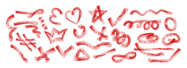 Japanese red ink brushstroke collection with varied shapes, circles, and textured frames