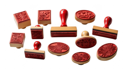 Collection of wooden hand stamps with intricate designs