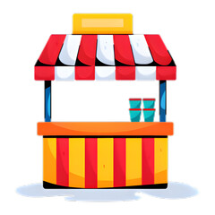 Cartoon market stall illustration with striped awning and counter
