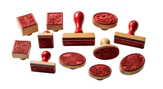 Collection of wooden hand stamps with intricate designs