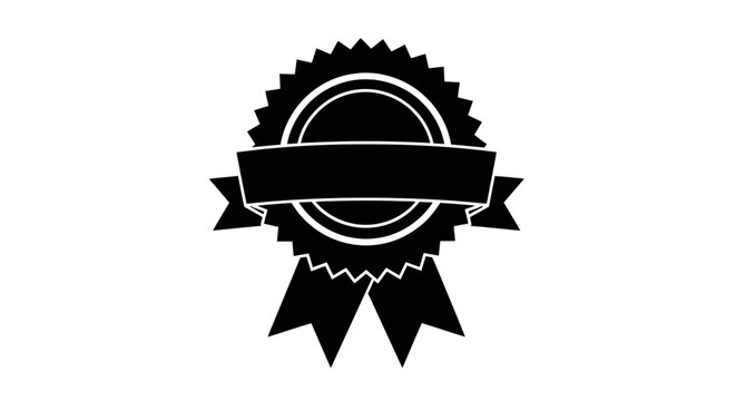Simple black and white illustration of a classic award ribbon and seal design