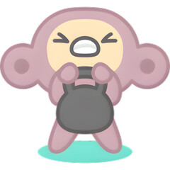 Cartoon character straining to lift heavy kettlebell during workout