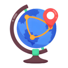 Global network connection on a world map with destination pin