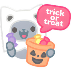 Cute cartoon animal in ghost costume trick or treating, candy