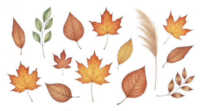 Colorful autumn leaves and plants collection