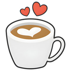 Coffee cup with heart latte art and floating hearts illustration
