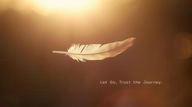 Floating feather symbolizing letting go and trusting the journey natural light inspirational imagery serene environment