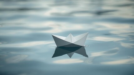 Floating paper boat on calm water serene environment minimalist aesthetic tranquil reflection