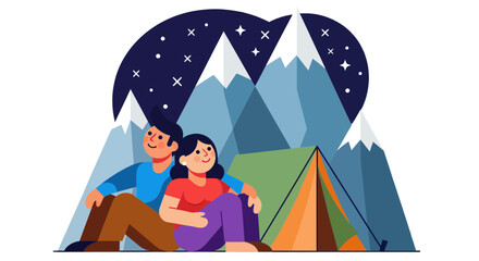 Fototapeta premium Couple Stargazing in Mountains During Camping Adventure Under the Night Sky