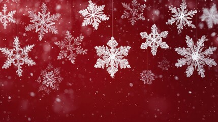 background merry drawn christmas snowflakes red banner snow new december flake pattern decoration wallpaper white design snowflake illustration greeting holiday card garland ball header ornament