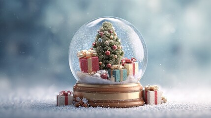 christmas snow globe with presents and a decorated tree for a festive holiday