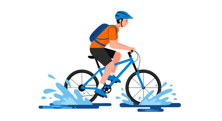 Fototapeta premium Cyclist Cycling Through Water: A Vibrant Illustration of Sporty Endeavour