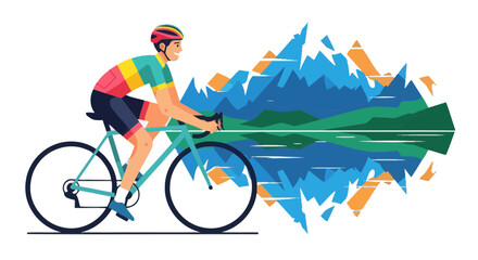 Fototapeta premium Cyclist Enjoying A Scenic Mountain Ride During A Sunny Day In Vibrant Illustration