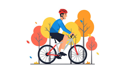 Fototapeta premium Cyclist Enjoying An Autumn Bike Ride Among The Colorful Trees During The Day