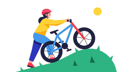 Fototapeta premium Cyclist Ascending Steep Hill at Night With Bicycle and Helmets is Challenging
