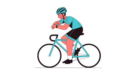 Fototapeta premium Cyclist Checking Smartwatch While Riding Bicycle on Black Background Illustration