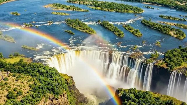 Victoria falls, a magnificent natural wonder with a rainbow arching over the mist