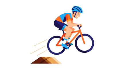 Fototapeta premium Cyclist Performing a Stunt with Bicycle on Black Background Cartoon Illustration