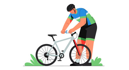 Cyclist Preparing For Ride Next to Bicycle With A Black Background Design Vector