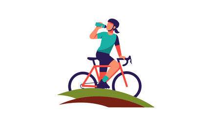 Cyclist Resting And Rehydrating, Enjoying His Mountain Ride On A Sunny Day