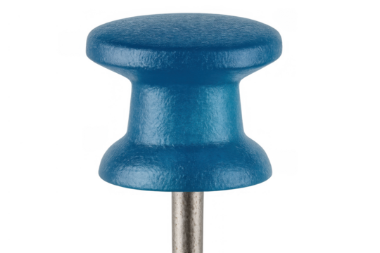 Blue pushpin standing upright, marking an important point, organizing documents or displaying notes in an office