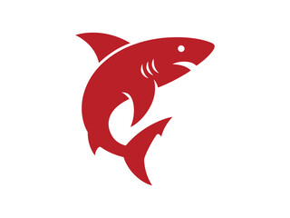 Naklejka premium A stylized red shark illustration appears to be leaping from a white background, conveying a sense of motion and power.