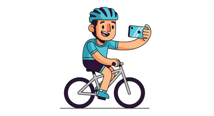 Fototapeta premium Cyclist Taking A Selfie While Riding A Bicycle, Sport And Social Media Concept