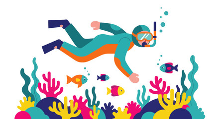 Diver Explores Underwater World With Colorful Fish And Vibrant Coral Reefs