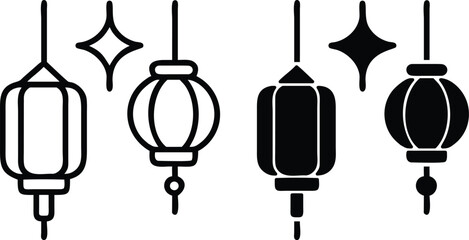 Chinese Asian Lunar New Year Festival Light Culture Traditional Lantern Icon Vector Silhouette and Pictogram..eps © Kanon Islam