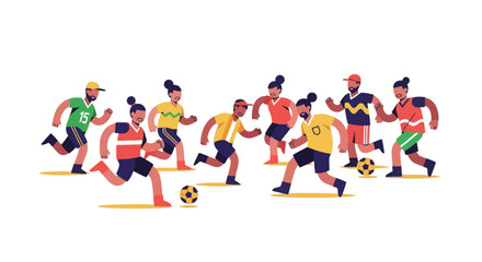 Energetic Football Match Depicted With a Group of Players Running on Green Field