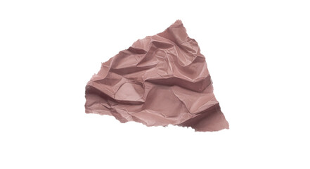 A single crumpled piece of light pink paper with torn edges casting a subtle shadow isolated on transparent background