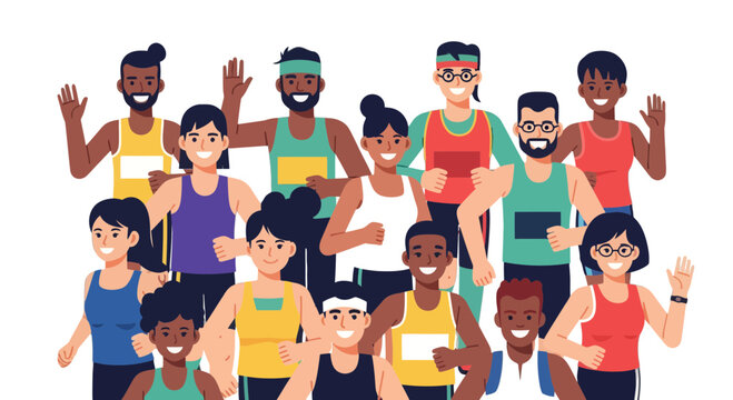 Diverse Group Joyfully Celebrating Together in Vibrant Athletic Apparel on Black Background - Powered by Adobe