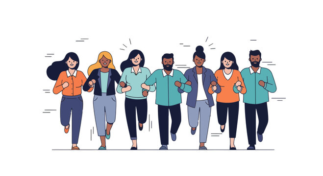 Diverse Group Running Together In Harmony Towards Common Goals Visionary Concept