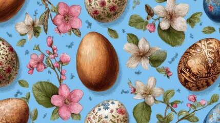 handdrawn seamless easter pattern with decorated eggs and festive ornaments ideal for spring backgrounds wallpapers textiles and wrapping paper