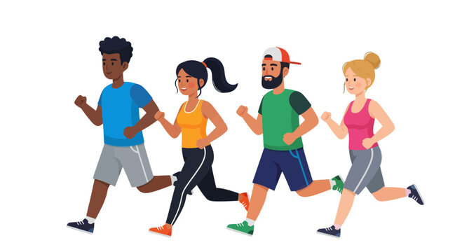 Energetic Runners: Diverse Group Engaging in Outdoor Activity, Staying Active Together