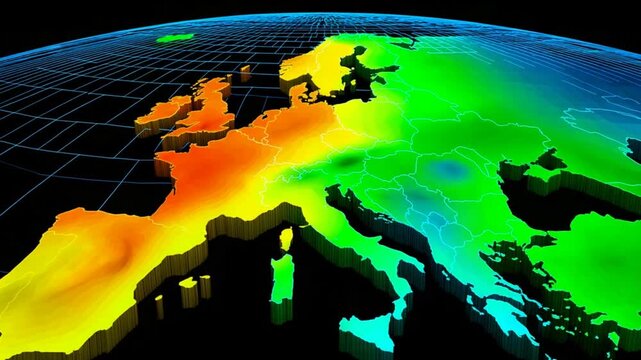 Colorful 3 d rendered map of europe showcasing temperature variations