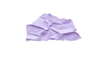 Fototapeta premium A single crumpled piece of light purple paper with irregular edges and many folds and creases isolated on transparent background