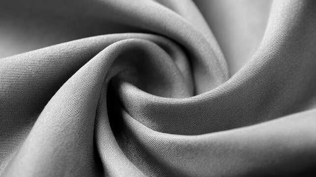 A soft gray fabric is neatly twisted to show its smooth texture and subtle shine. The weave patterns create an elegant look, suitable for fashion and interior design uses. - Powered by Adobe
